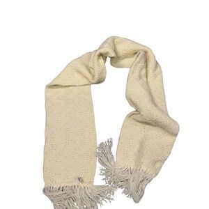 Vintage Isotoner Ivory Knit Scarf Acrylic Fringe Edge Retro 90s Y2K
